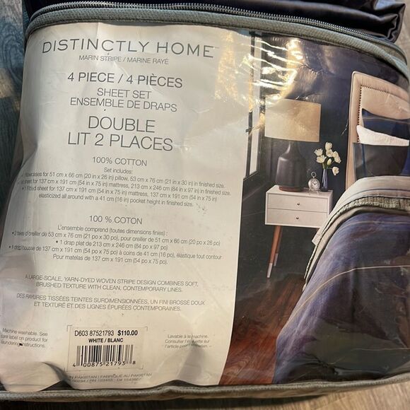 Distinctly Home Marin Stripe 4 piece Sheet Set DOUBLE - Picture 3 of 5